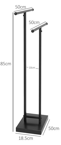 HOMCOM Porta Asciugamani a Terra Autoportante per Bagno a 2 Barre in Metallo, 50x18.5x85cm, Nero