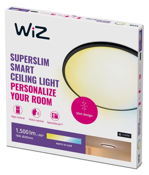 Plafoniera WiZ, SuperSlim, dimmerabile, Nero, Soggiorno, Plastica, Moderno