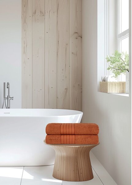 Set di 2 asciugamani in spugna di cotone color rosso mattone 70x140 cm - Good Morning