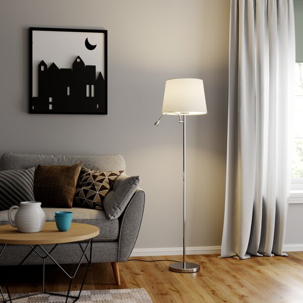 Lampada da terra Lindby, Benjiro, Bianco, Soggiorno, Tessuto / Tessile, Moderno