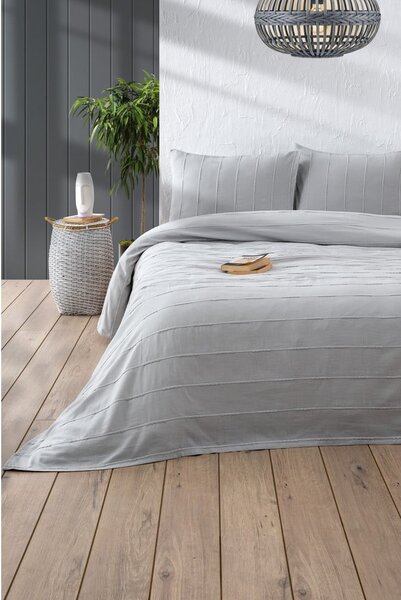 Set con copriletto e federa grigio in cotone 210x220 cm Sedef – Mijolnir