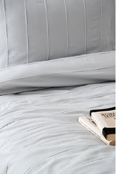 Set con copriletto e federa grigio in cotone 210x220 cm Sedef – Mijolnir