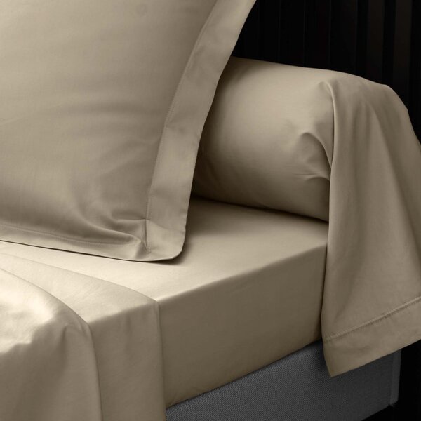 Lenzuolo in percalle di cotone elasticizzato marrone chiaro 180x200 cm Percaline - douceur d'intérieur