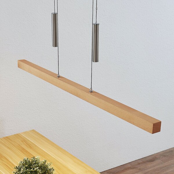 Lampada a sospensione Lucande, Pia, dimmerabile, Legno, Soggiorno, Legno, Moderno