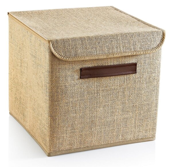 Scatola marrone chiaro con coperchio in juta 30x30x30 cm - Mioli Decor