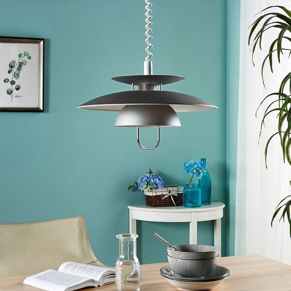 Lampada a sospensione Lindby, Nadija, dimmerabile, Grigio, Cucina, Metallo, Scandinavo