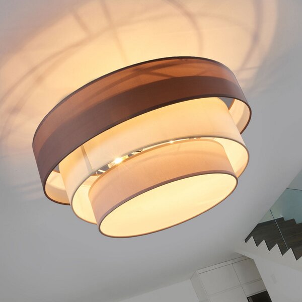 Plafoniera Lindby, Melia, dimmerabile, Grigio, Soggiorno, Tessuto / Tessile, Moderno