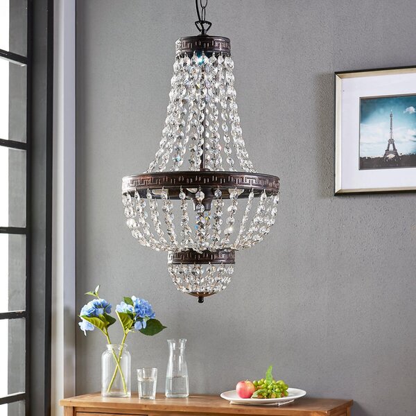 Lampada a sospensione Lindby, Jorve, dimmerabile, Trasparente, Soggiorno, Cristallo, Antico