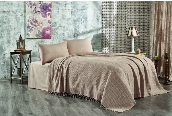 Copriletto beige in cotone 220x240 cm Lotus – Mijolnir