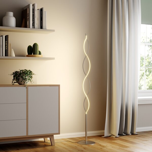 Lampada da terra Lindby, Auron, dimmerabile, Grigio, Soggiorno, Metallo, Moderno