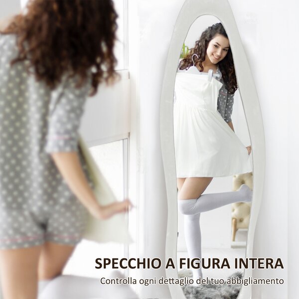 HOMCOM Specchio a Figura Intera con Cornice Ondulata in Velluto, Specchio da Terra e da Parete, 160x50 cm, Bianco