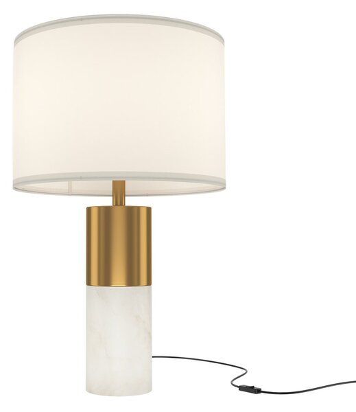 Lampada Da Tavolo Moderno Bianco Metallo Ottone Paralume Tessuto 1 Luce E27 60W
