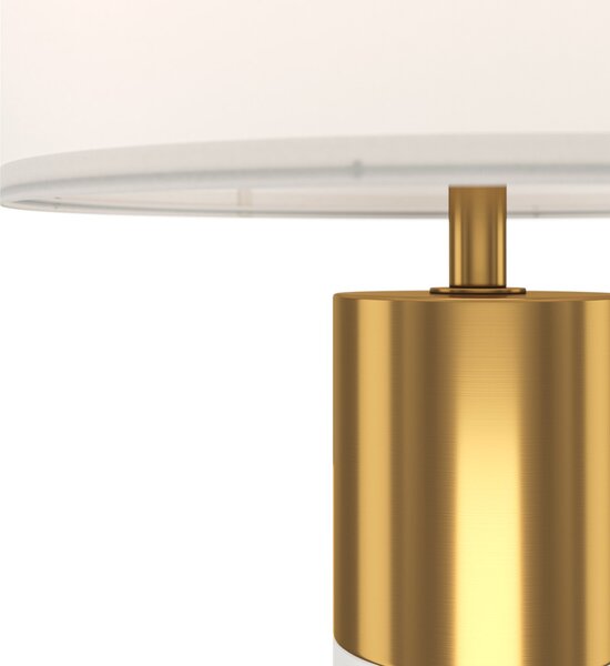Lampada Da Tavolo Moderno Bianco Metallo Ottone Paralume Tessuto 1 Luce E27 60W