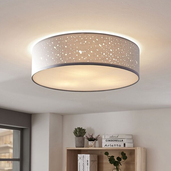 Plafoniera Lindby, Umma, dimmerabile, Grigio, Soggiorno, Tessuto / Tessile, Moderno