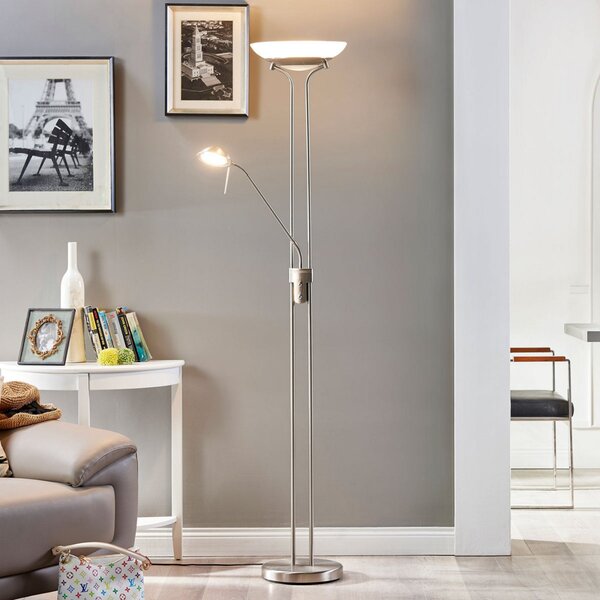 Lampada da terra Lindby, Yveta, dimmerabile, Metallizzato, Soggiorno, Metallo, Moderno