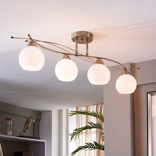 Plafoniera Lindby, Leanda, dimmerabile, Bronzo / Ottone anticato, Soggiorno, Vetro, Moderno