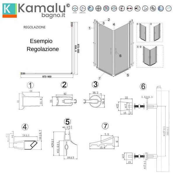 Kamalu box doccia nero 70x70 due battenti altezza 200h | ks2800an