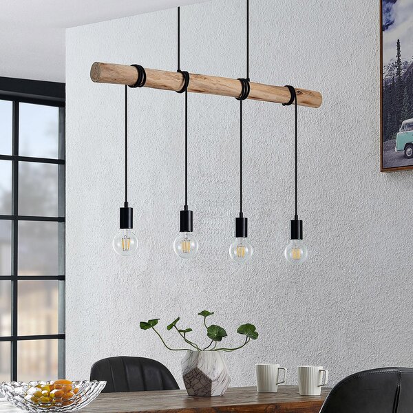 Lampada a sospensione Lindby, Ferris, dimmerabile, Legno, Sala da pranzo, Metallo, Vintage