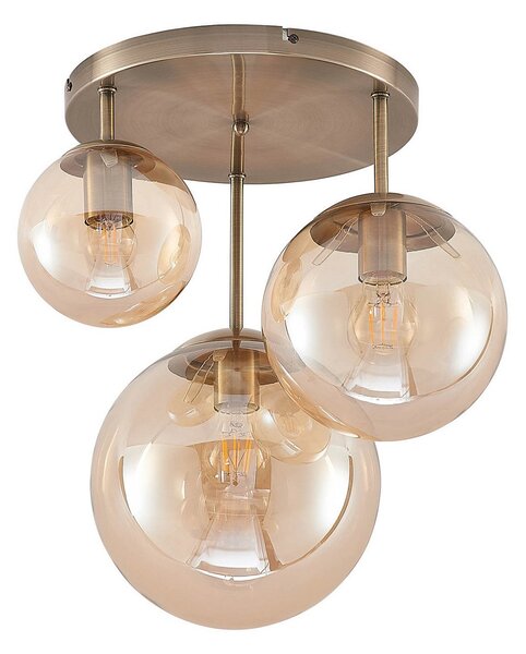 Plafoniera Lindby, Teeja, dimmerabile, Bronzo / Ottone anticato, Soggiorno, Vetro, Moderno