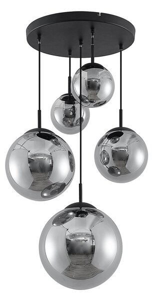 Lampada a sospensione Lindby, Teeja, dimmerabile, Grigio, Soggiorno, Vetro, Vintage