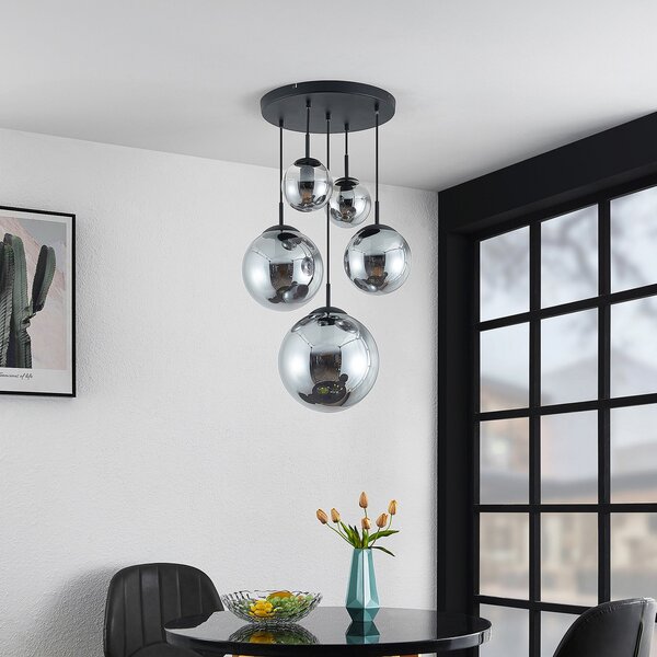 Lampada a sospensione Lindby, Teeja, dimmerabile, Grigio, Soggiorno, Vetro, Vintage