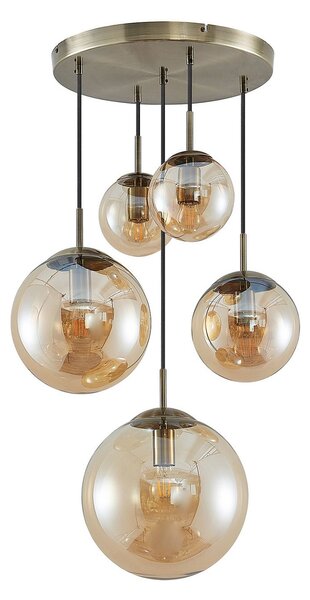 Lampada a sospensione Lindby, Teeja, dimmerabile, Bronzo / Ottone anticato, Soggiorno, Vetro, Vintage