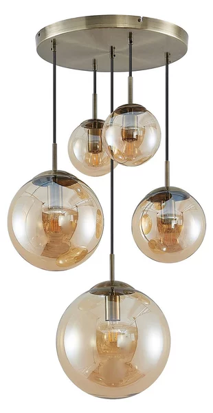 Lampada a sospensione Lindby, Teeja, dimmerabile, Bronzo / Ottone anticato, Soggiorno, Vetro, Vintage