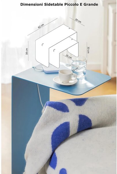 Sidetable in metallo DOUBLE 60, Dimensioni 30x38xh 60 cm - Peso 3,5 kg che pu� essere utilizzato sia come tavolino di servizio lato divano sia come semplice comodino Blu Lago