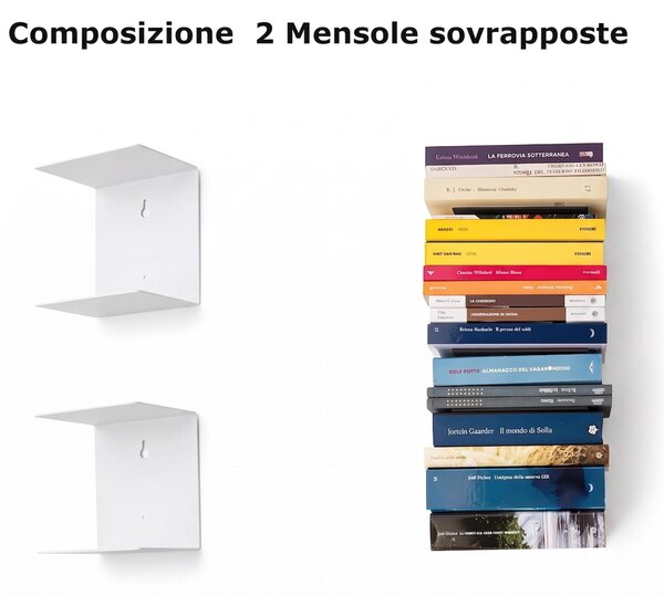 Mensola da muro a scomparsa componibile BOOKY in Metallo Dimensioni 16,5x13 x h 18 cm cm verniciato a polvere colore bianco