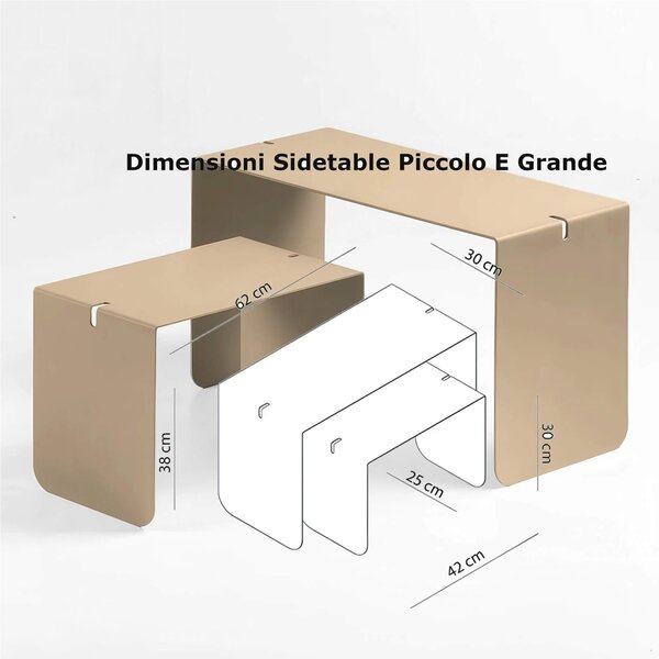 Sidetable in metallo DOUBLE 40 , Dimensioni 30x38xh 40 cm che pu� essere utilizzato sia come tavolino di servizio lato divano sia come semplice comodino colore beige RAL 1019