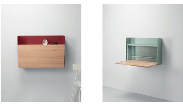 Scrivania da Parete, scrittoio occupa pochissimo spazio Dimensioni 80x54 x h 55 cm -Peso 22 Kg piano in legno di rovere verniciato a polvere colore Beige RAL 1019