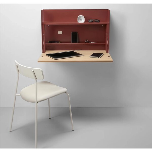 Scrivania da Parete, scrittoio occupa pochissimo spazio Dimensioni 80x54 x h 55 cm -Peso 22 Kg piano in legno di rovere verniciato a polvere colore Rosso Terracotta