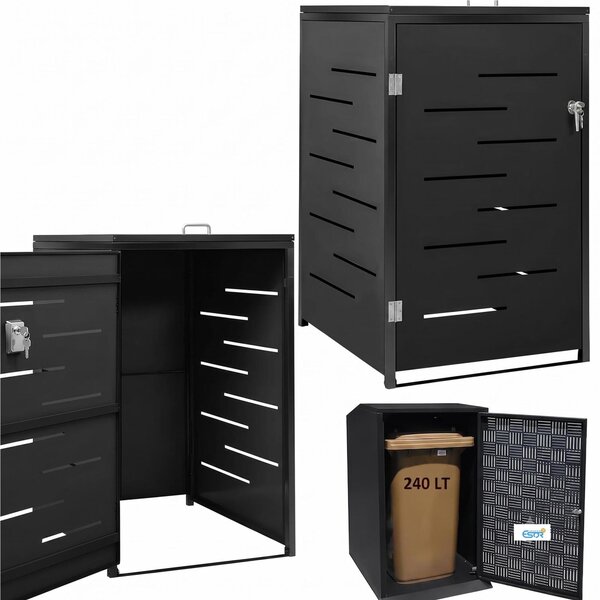 Copri bidoni per la spazzatura , Nascondi o Porta bidoni immondizia, Realizzato in lamiera zincata Dimensioni 72x87xh 117 cm Contiene bidoni da 240 litri colore Nero
