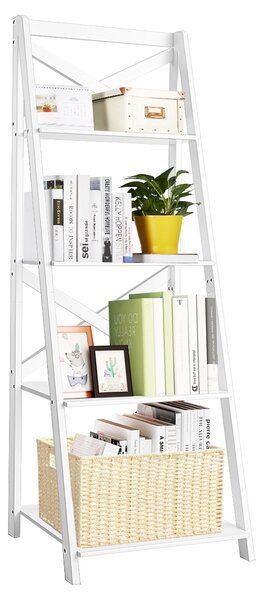 Costway Scaffale a scala in legno a 4 ripiani per soggiorno, Libreria mobile portaoggetti 50x46x143cm Bianco