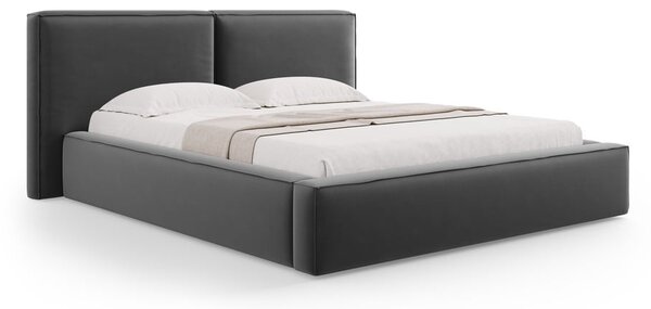 Letto matrimoniale imbottito in grigio scuro in velluto con contenitore con rete inclusa 180x200 cm Arendal – Cosmopolitan Design