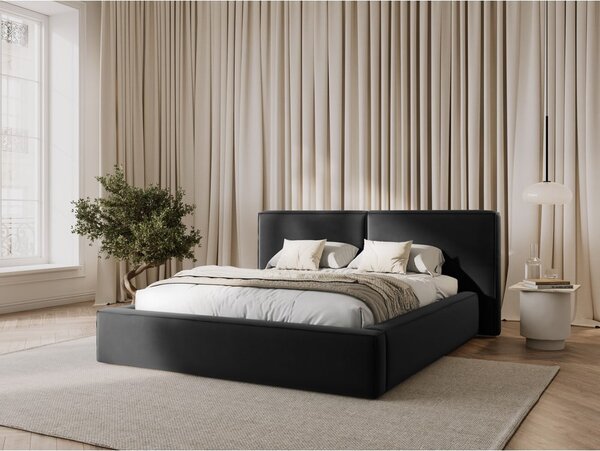 Letto matrimoniale imbottito in grigio scuro in velluto con contenitore con rete inclusa 180x200 cm Arendal – Cosmopolitan Design