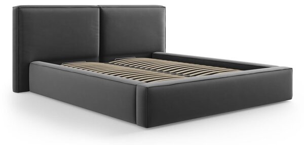 Letto matrimoniale imbottito in grigio scuro in velluto con contenitore con rete inclusa 180x200 cm Arendal – Cosmopolitan Design