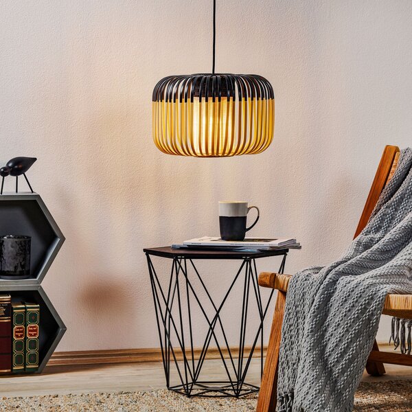 Lampada a sospensione Forestier, Bamboo Light S, dimmerabile, Nero, Soggiorno, Bambù, Design