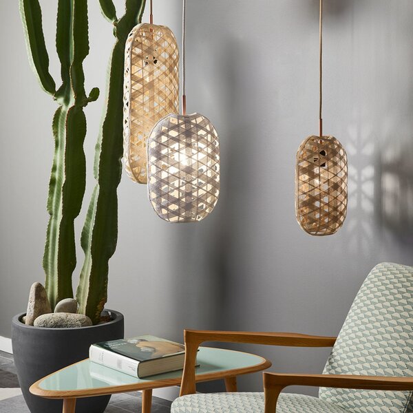 Lampada a sospensione Forestier, Capsule S, dimmerabile, Bianco, Soggiorno, Bambù, Design