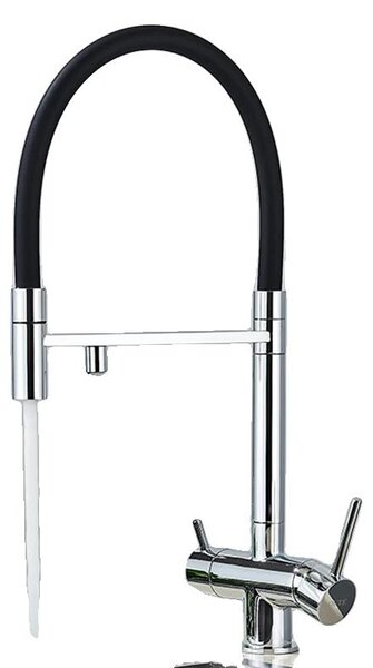 Miscelatore da cucina, soffione estraibile, design a due manopole, cromato