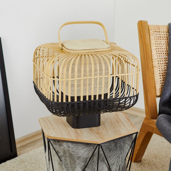 Lampade da tavolo Forestier, Bamboo Square S, Nero, Soggiorno, Bambù, Design