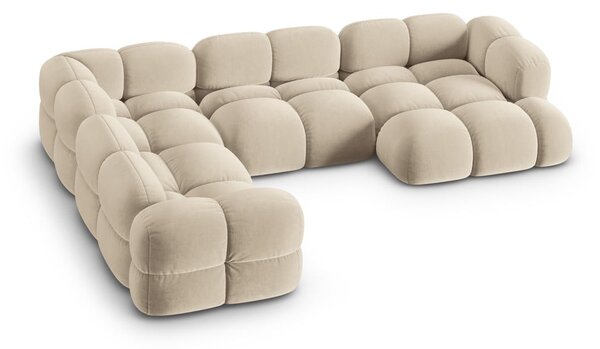 Divano angolare beige (con penisola a sinistra/a U) con rivestimento in velluto Loretto – Cosmopolitan Design
