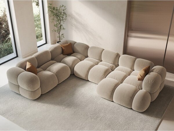 Divano angolare beige (con penisola a sinistra/a U) con rivestimento in velluto Loretto – Cosmopolitan Design