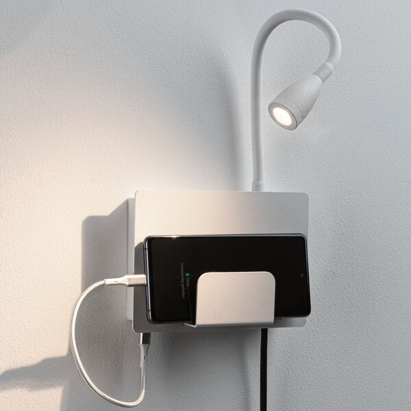 Applique da parete Paulmann, Halina USB, Bianco, Camera da letto, Metallo, Moderno