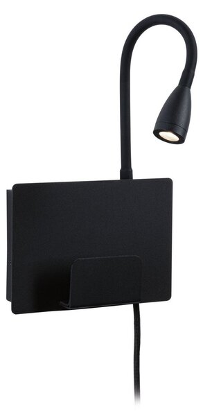 Applique da parete Paulmann, Halina USB, Nero, Camera da letto, Metallo, Moderno