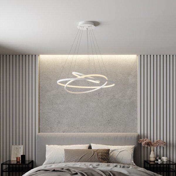 Lampada a sospensione Lucande, Ezana, dimmerabile, Bianco, Soggiorno, Metallo, Moderno