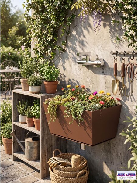 Fontana da Parete Giardino con MISCELATORE e Vasca Dimensioni 45x29xh 20cm - peso 8,6 kg capacit� vasca 28 Lt, con rubinetto, Garantita contro la ruggine Colore Ruggine