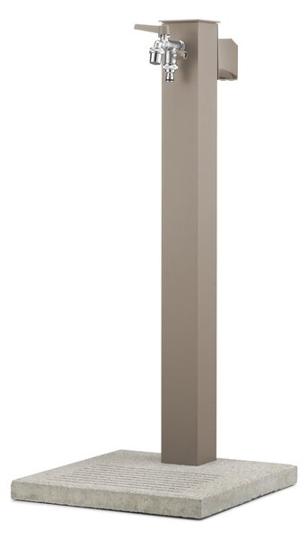 Fontana da Giardino Con Base In Cemento Pronta Istallazione Base rettangolare Doppio Rubinetto Dimensioni 40x40x h 89 cm - peso 15.8 kg un rubinetto con innesto rapido, Colore Tortora