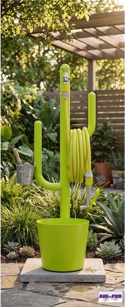 Fontana da Giardino ARIZONA Doppio rubinetto il secondo con attacco rapido Acciaio Alluminio Belfer Dimensioni 32x17xh 102 cm - peso 4 kg colore Verde acido