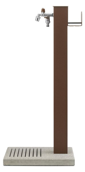 Fontana da Giardino Con Base In Cemento Pronta Istallazione Base rettangolare Doppio Rubinetto Dimensioni 40x40x h 89 cm - peso 15.8 kg un rubinetto con innesto rapido, Colore Ruggine